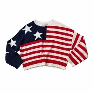 Moon & Madison Patriotic Red, White, and Blue Cropped Sweater